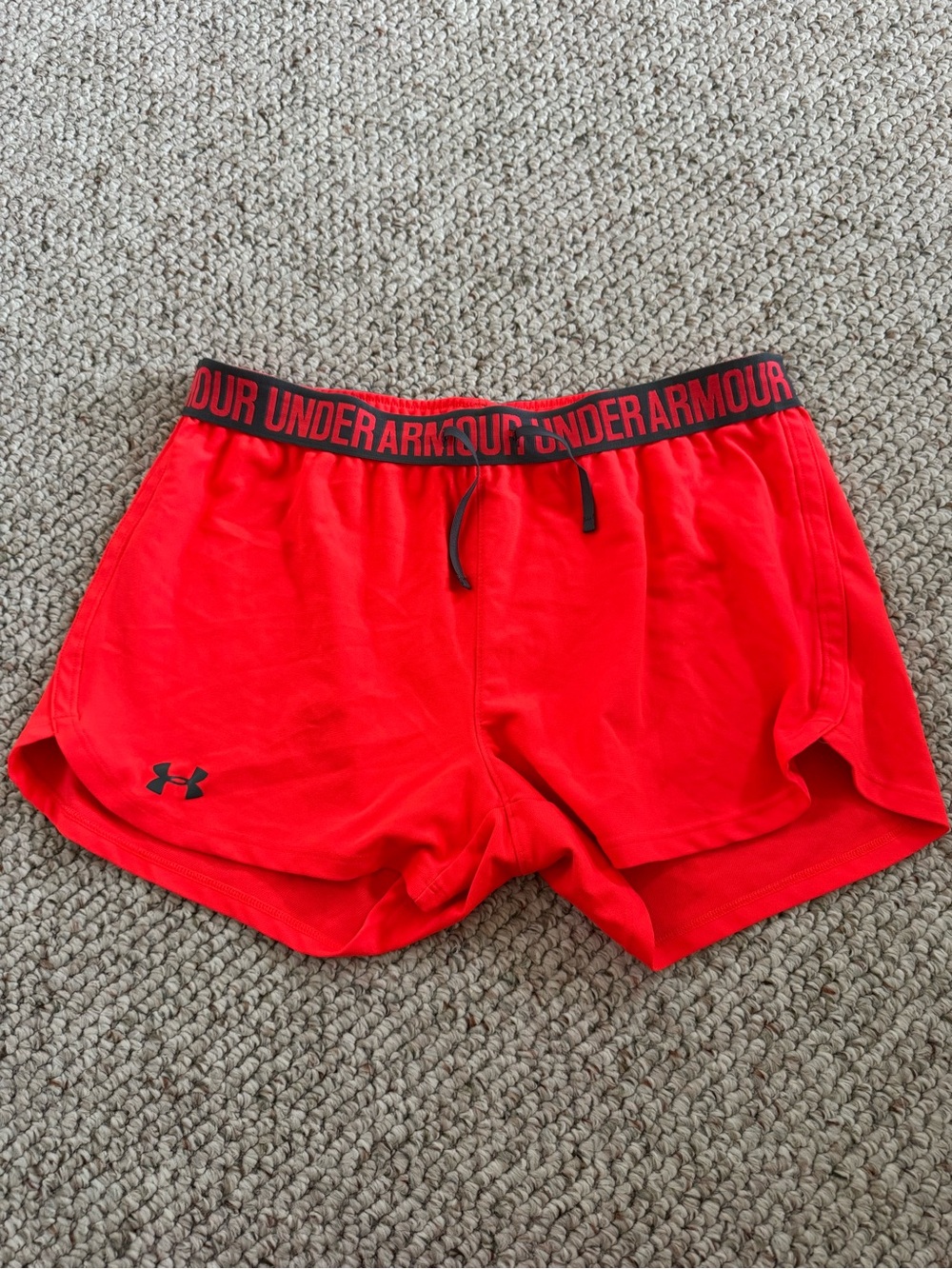 Under Armour Women’s Bright Red Athletic Shorts with Black Waistband
